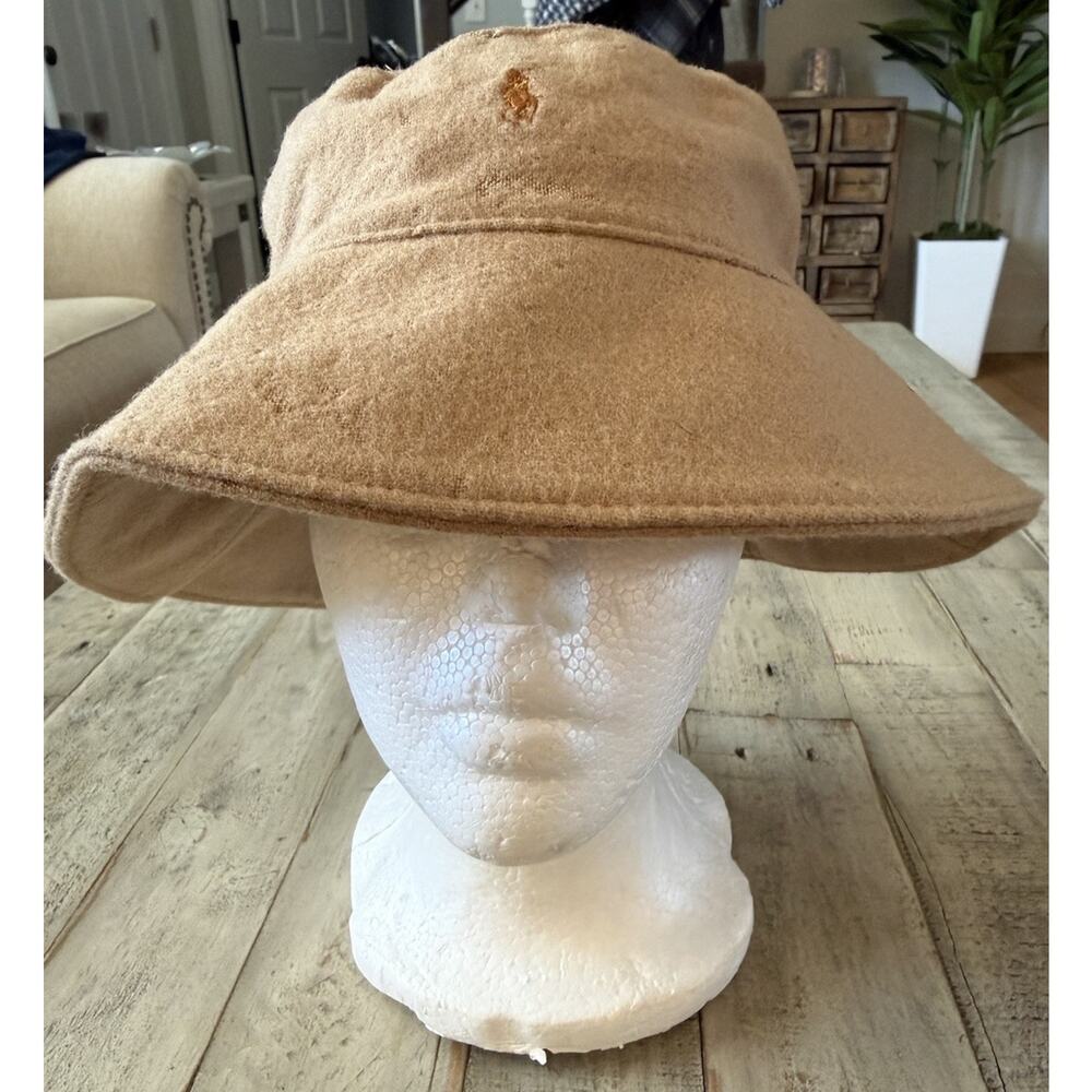 VTG Ralph Lauren Polo Wool Bucket Hat Green Pony OS Tan RARE!